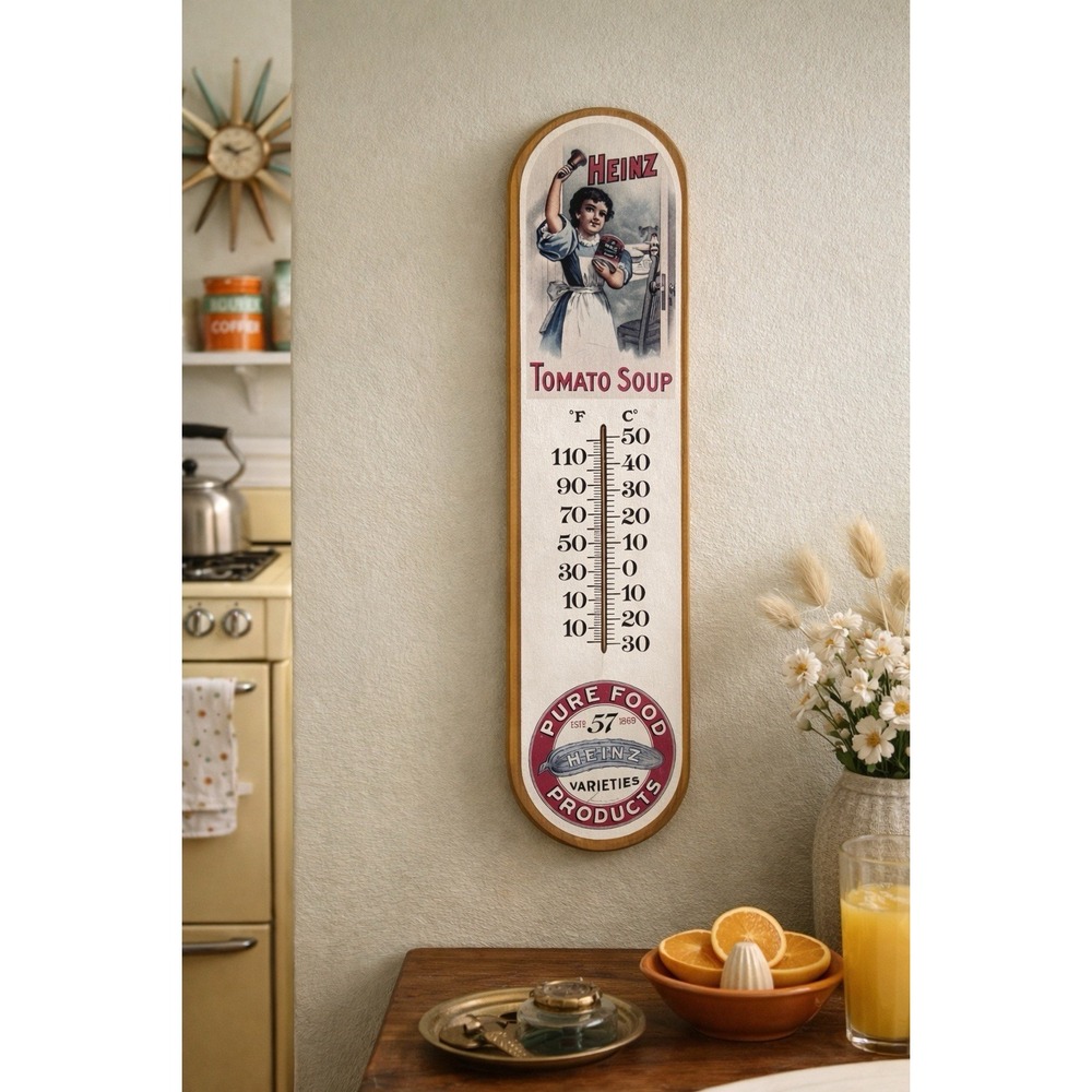 Heinz Tomato Soup Vintage Metal Thermometer Wooden‎ Wall Decor
